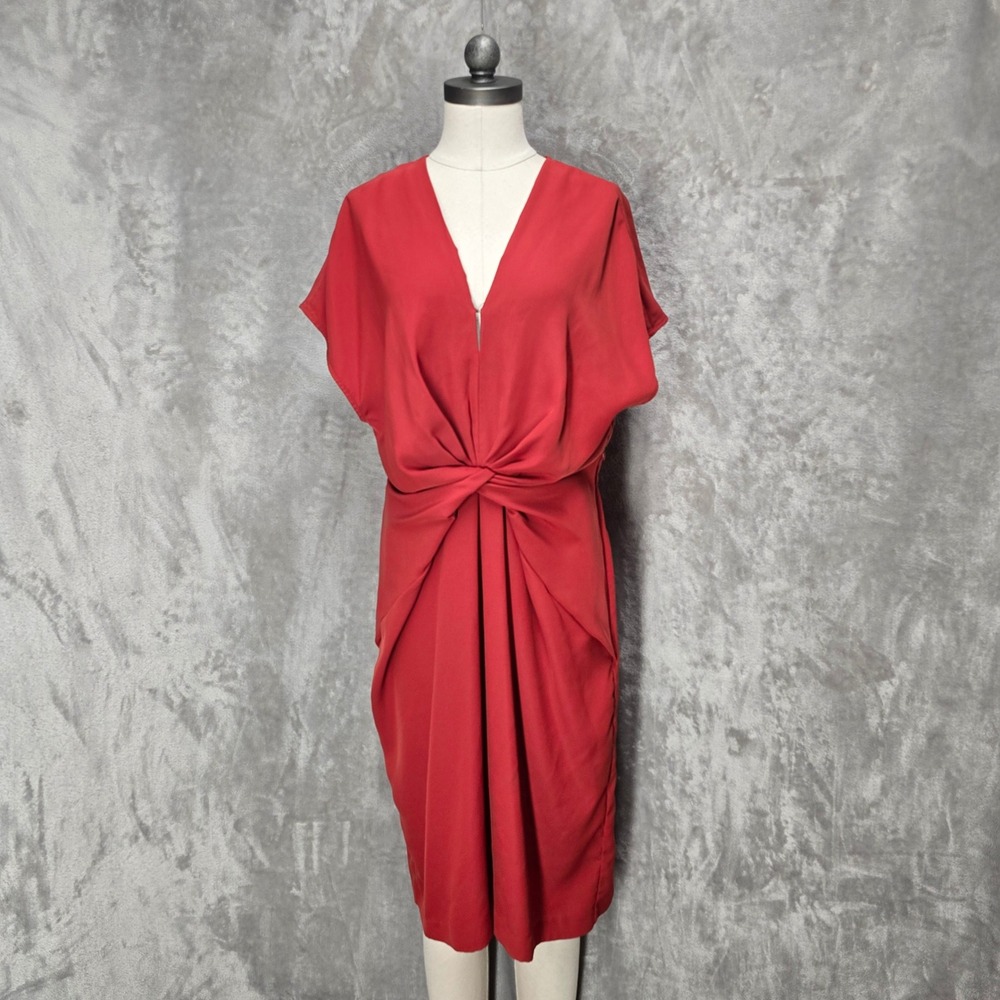 Red Twist-Front V-Neck Dress - Picture 1 of 13
